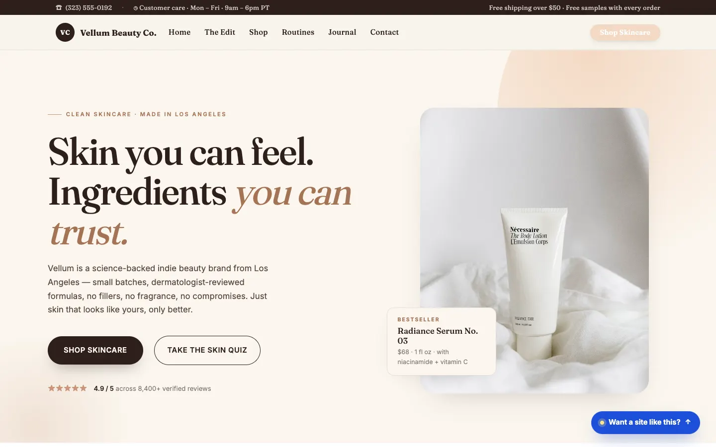Vellum Beauty Co. — headless demo site built on Workspace CMS
