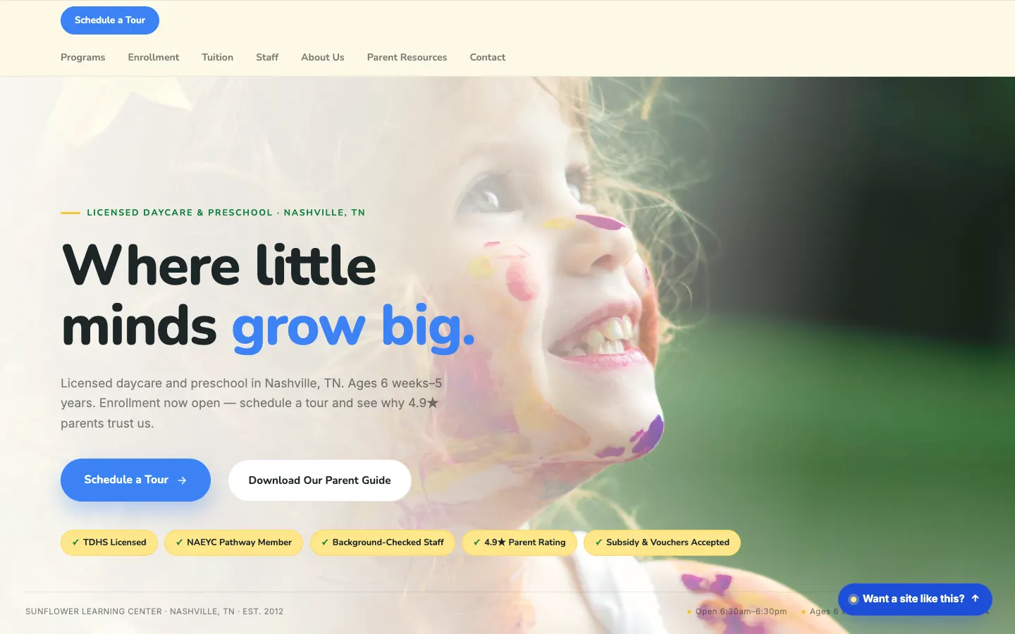 Sunflower Learning Center — headless demo site built on Workspace CMS