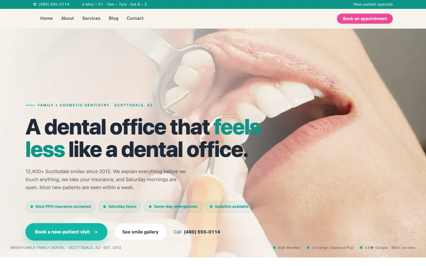 BrightSmile Family Dental — headless demo site built on Workspace CMS