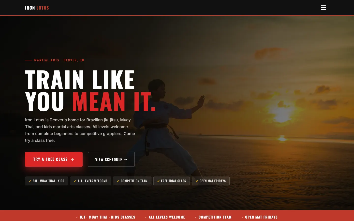 Iron Lotus Martial Arts — headless demo site built on WorkspaceCMS