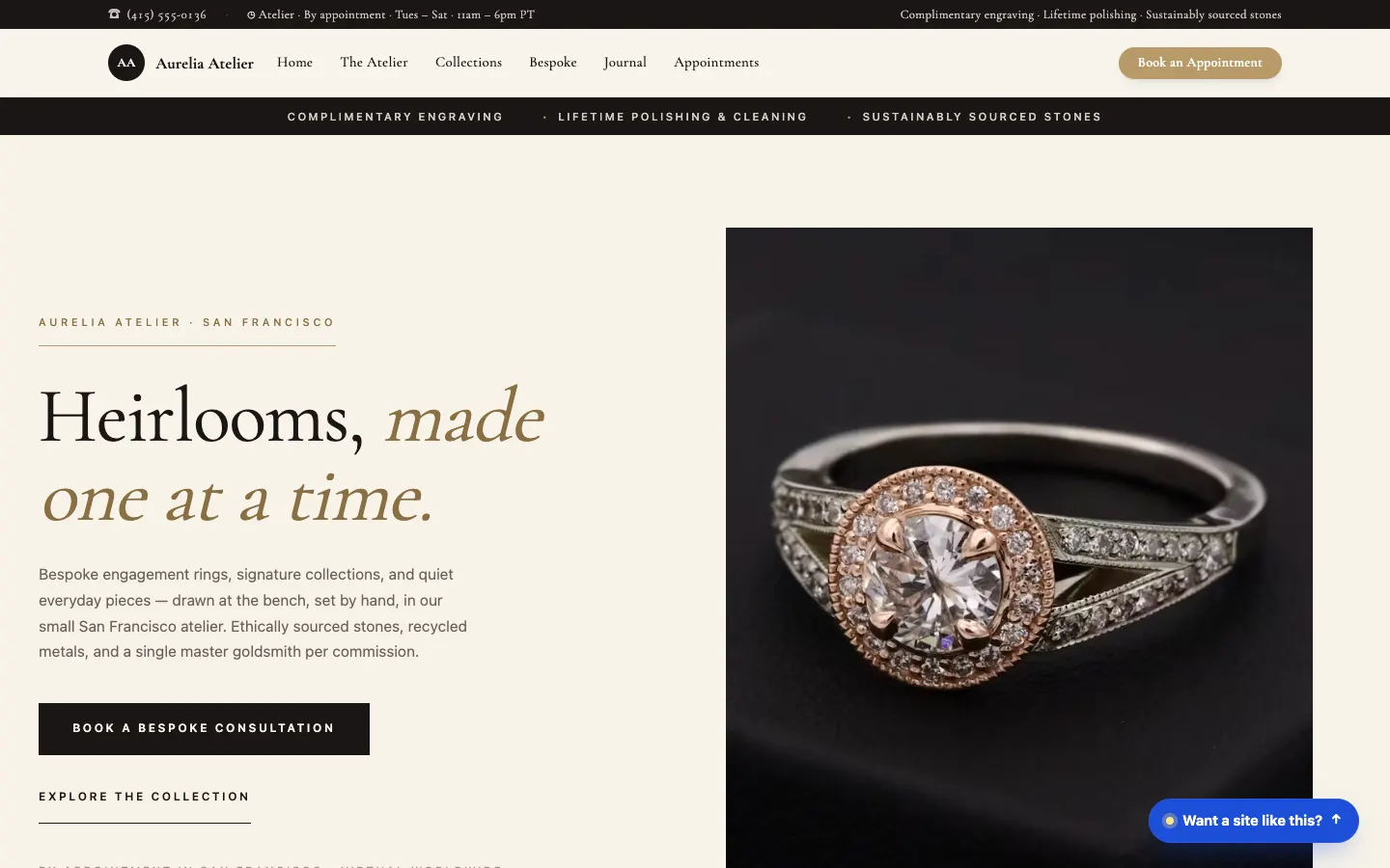 Aurelia Atelier — headless demo site built on Workspace CMS