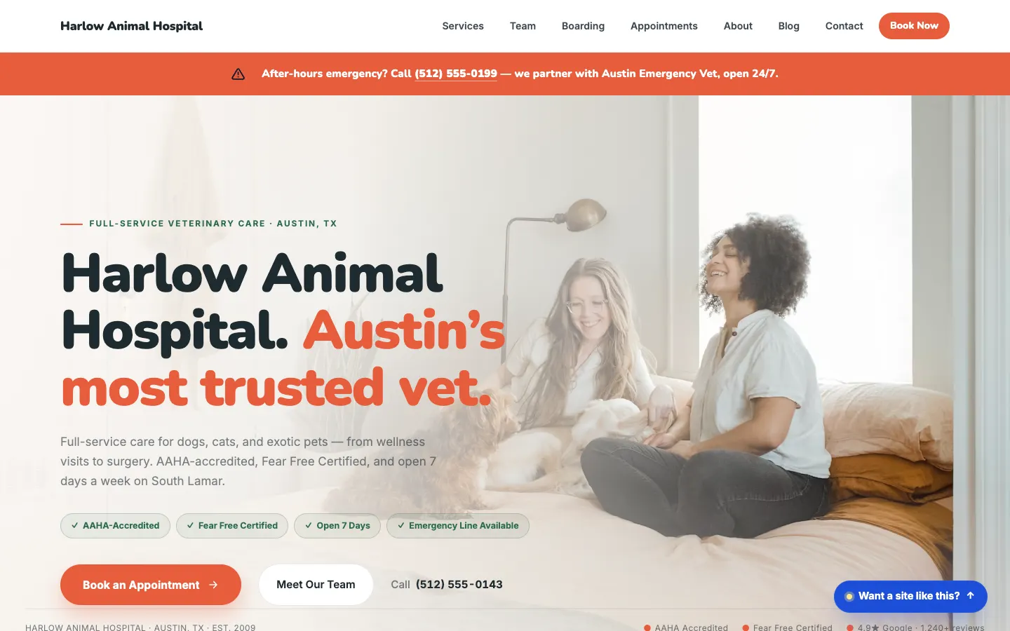 Harlow Animal Hospital — headless demo site built on Workspace CMS