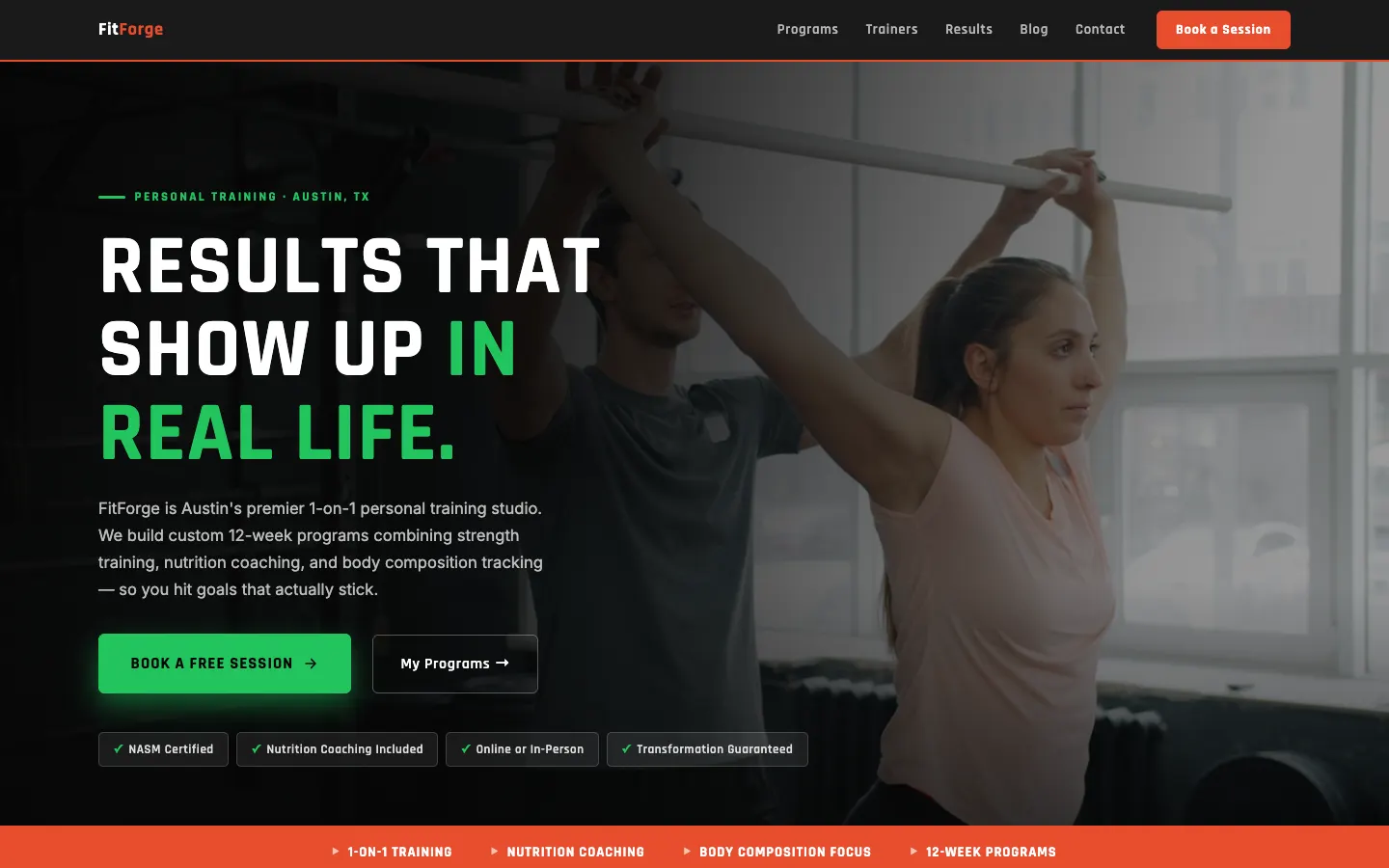FitForge Personal Training — headless demo site built on WorkspaceCMS