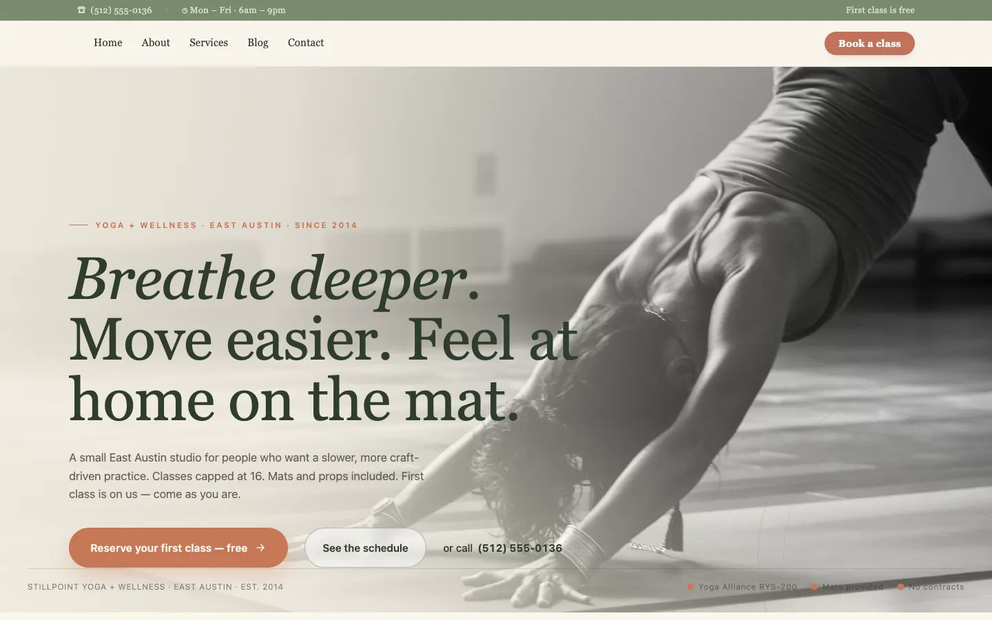 Stillpoint Yoga — headless demo site built on Workspace CMS