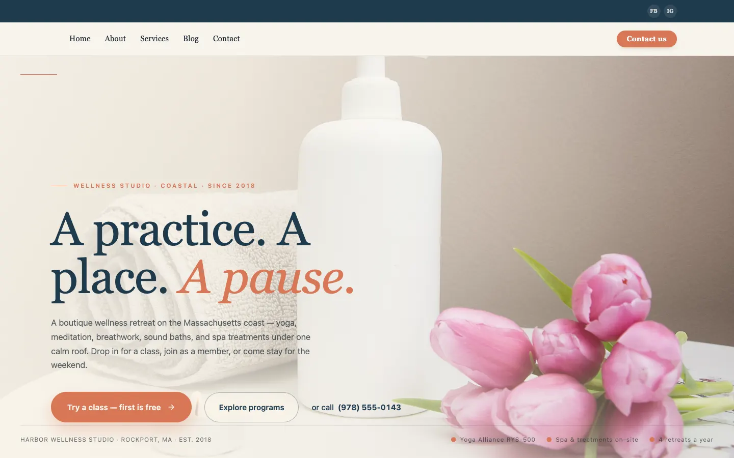 Harbor Wellness Studio — headless demo site built on Workspace CMS