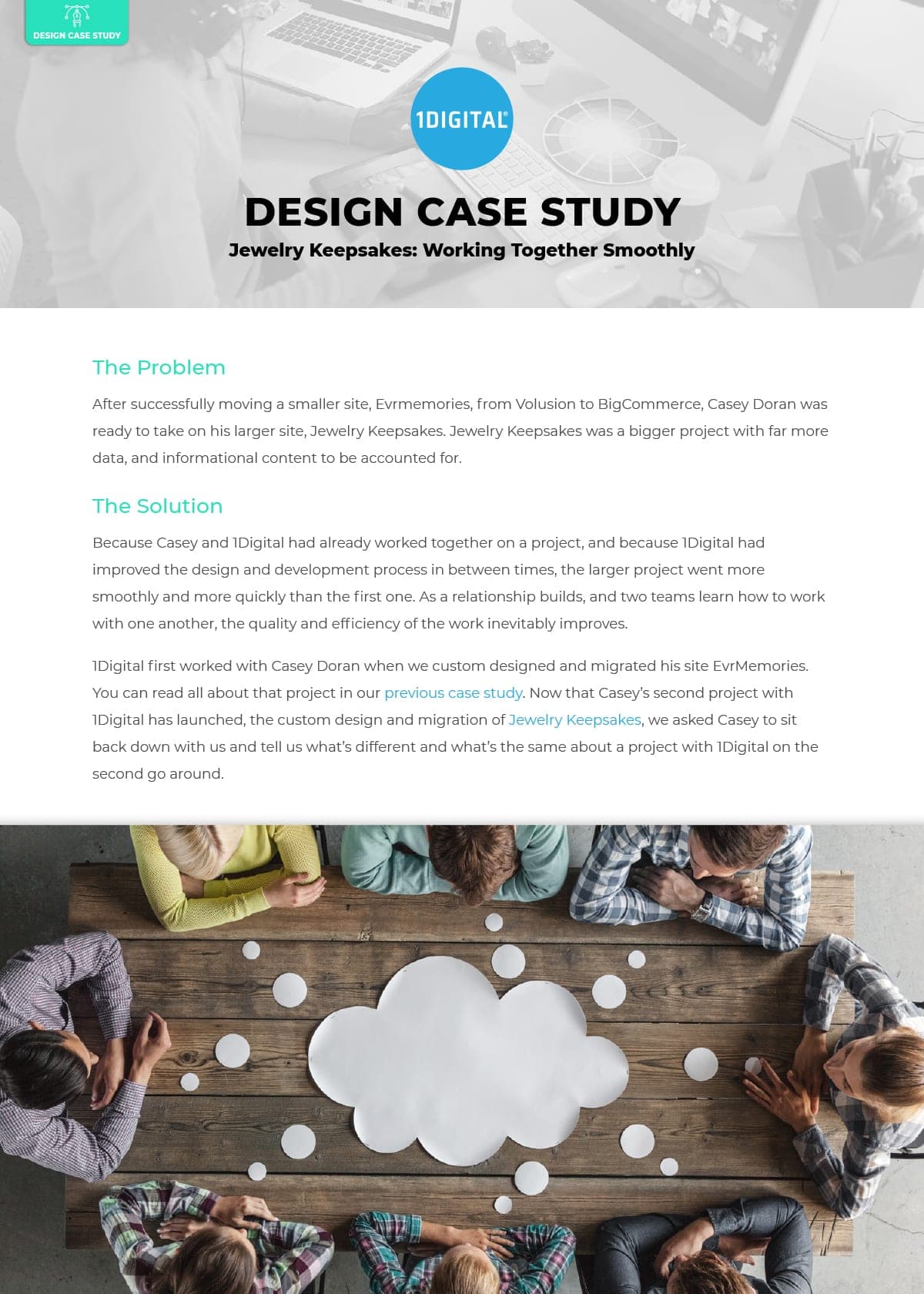 First page of the case study Jewelry Keepsakes: Working Together Smoothly