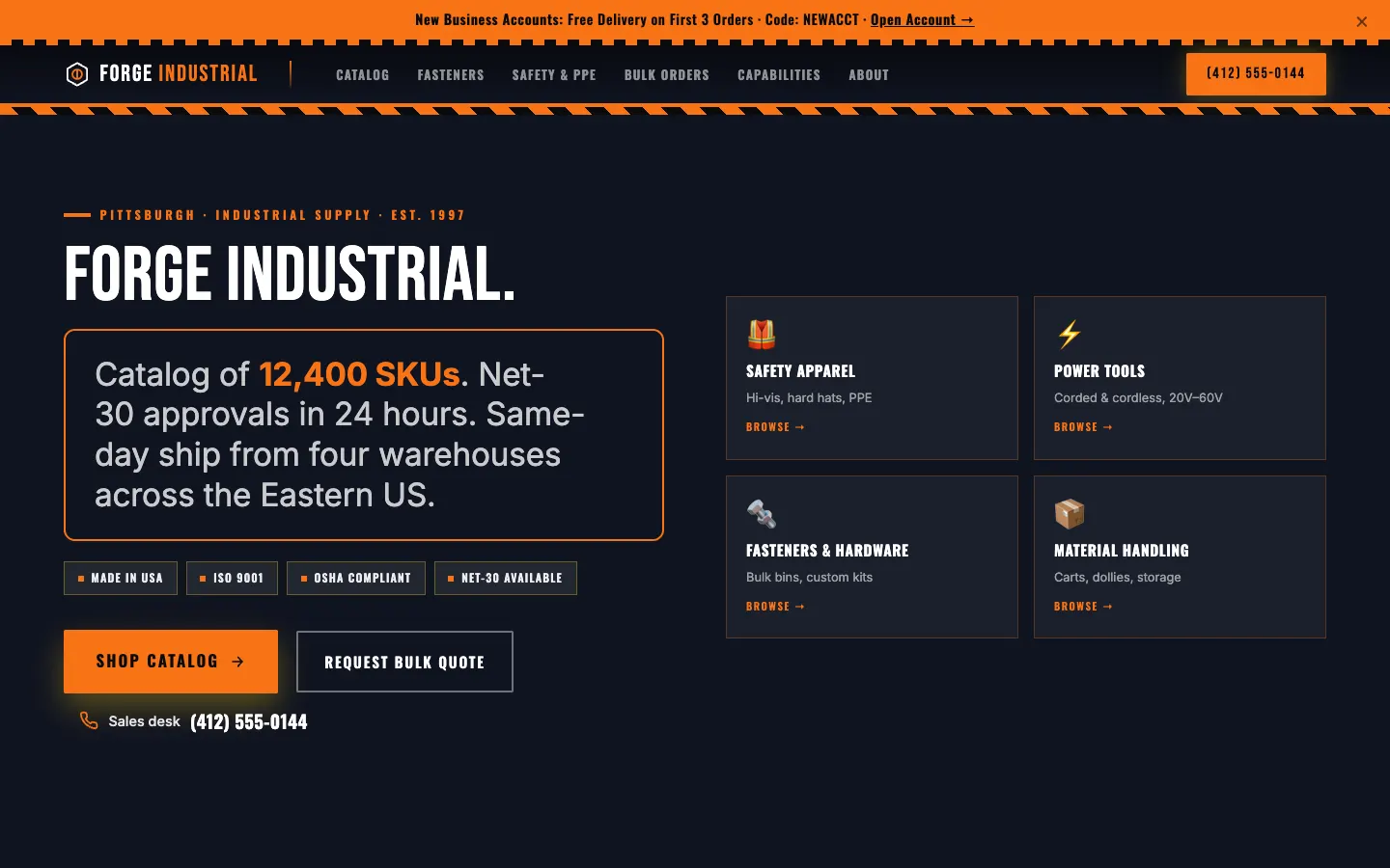 Forge Industrial Supply, a industrial supply demo store built on WorkspaceCMS