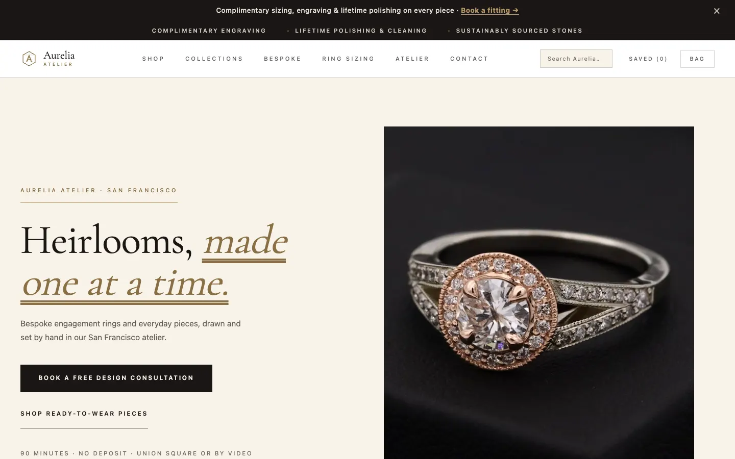 Aurelia Atelier, a jewelry demo store built on WorkspaceCMS