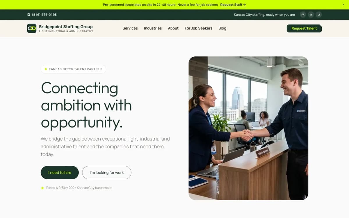 Staffing website demo built on WorkspaceCMS.ai