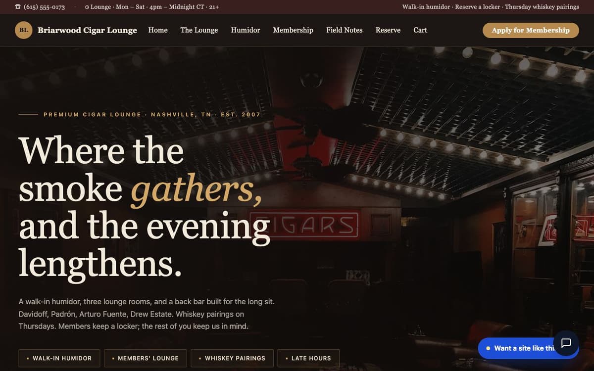 Cigars website demo built on WorkspaceCMS.ai