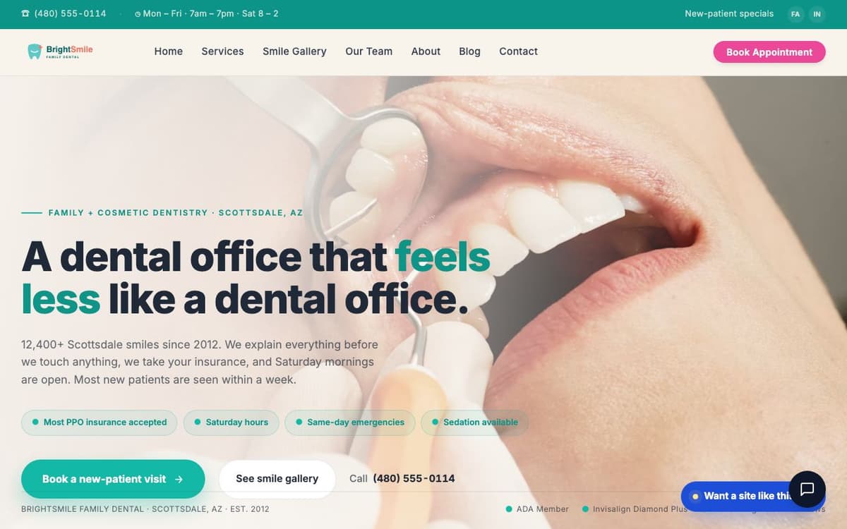 Dental website demo built on WorkspaceCMS.ai