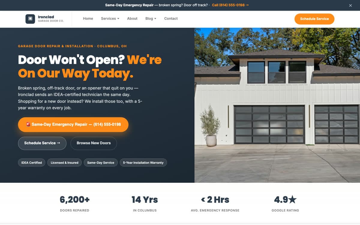 Garage Door Companies website demo built on WorkspaceCMS.ai