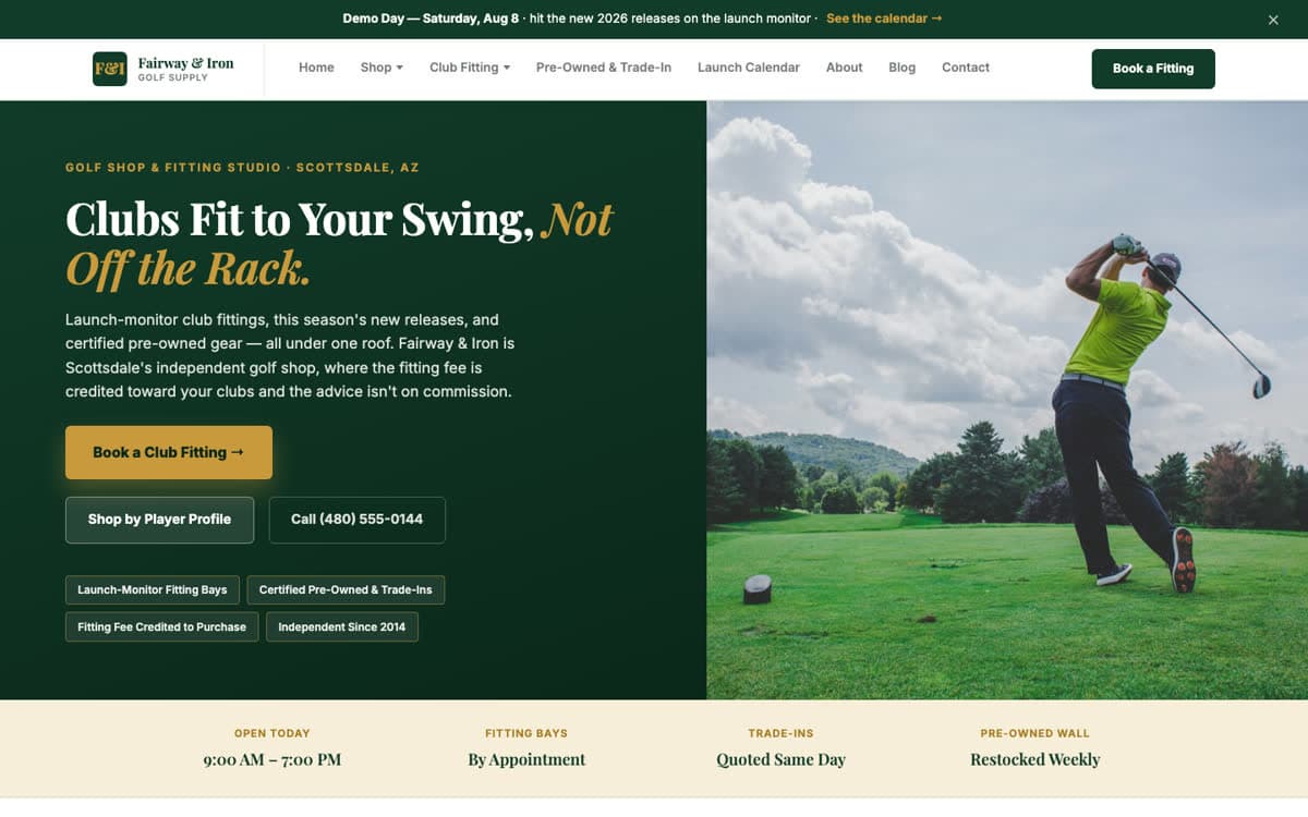 Golf Equipment website demo built on WorkspaceCMS.ai
