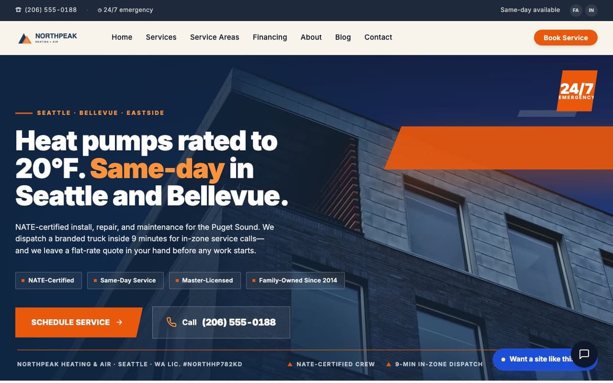 HVAC website demo built on WorkspaceCMS.ai