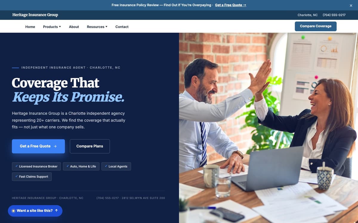 Insurance website demo built on WorkspaceCMS.ai