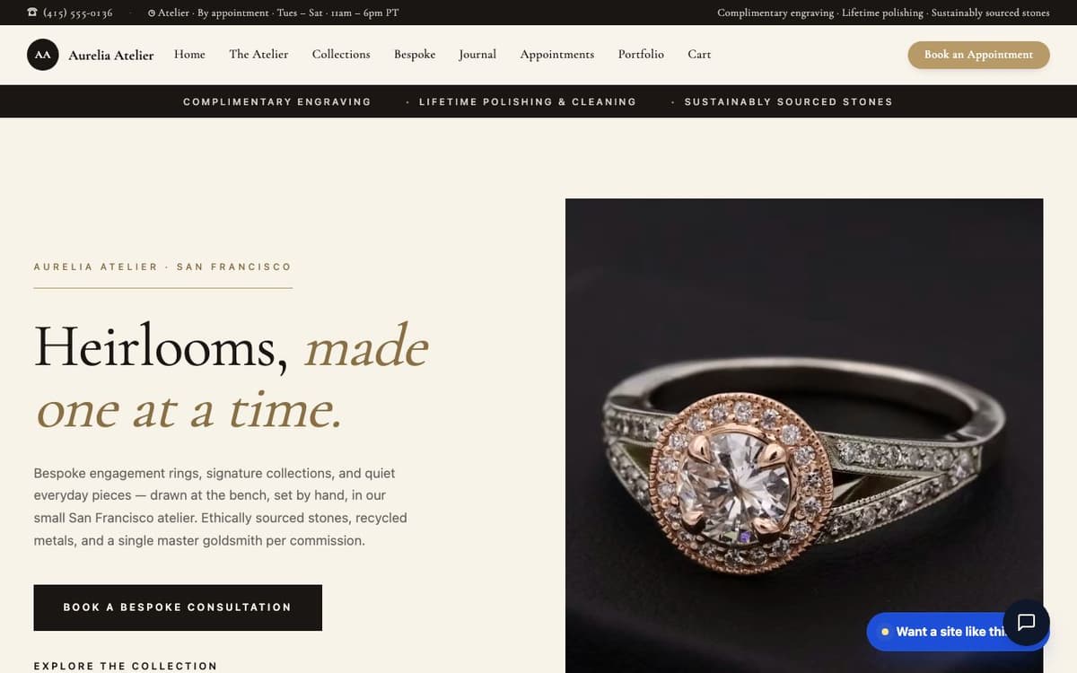 Jewelry website demo built on WorkspaceCMS.ai