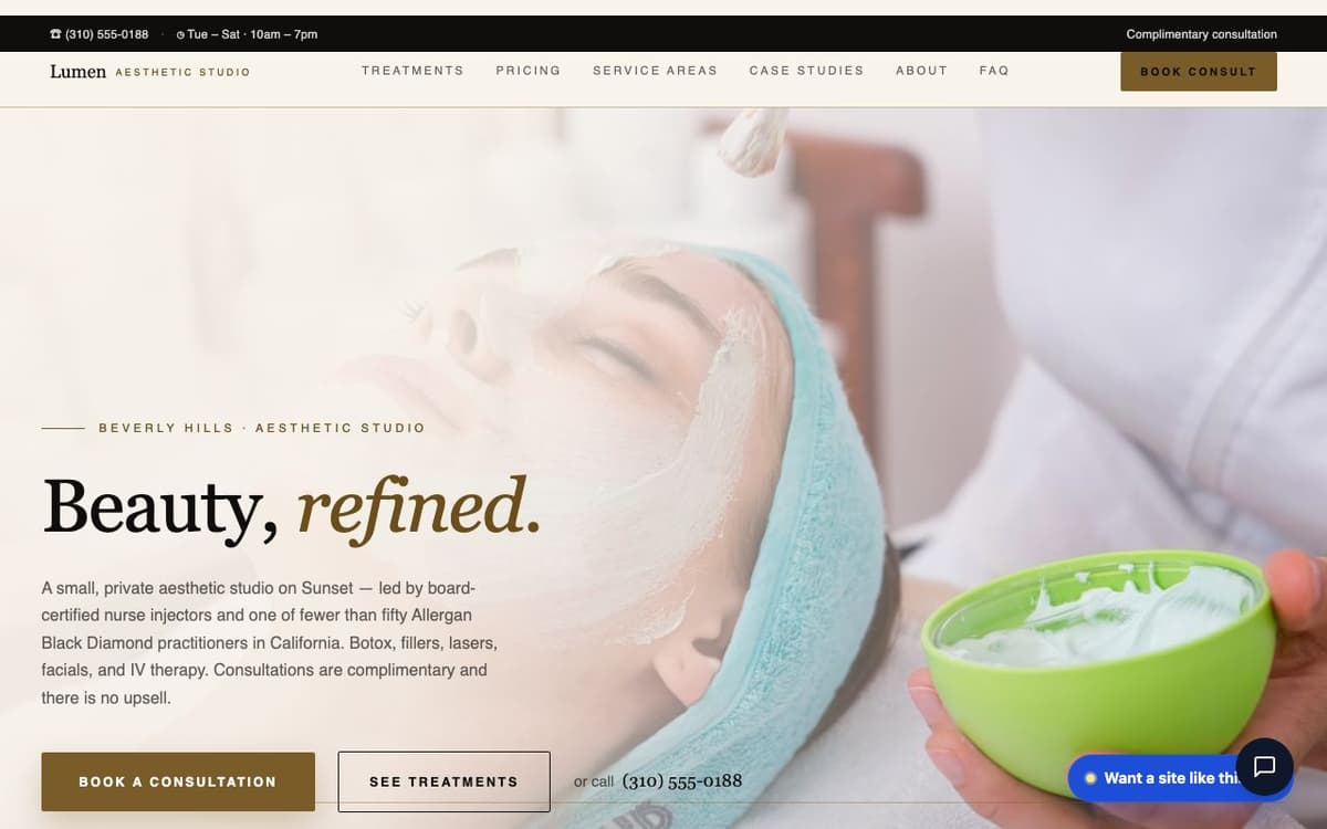 Med Spas & Aesthetics website demo built on WorkspaceCMS.ai