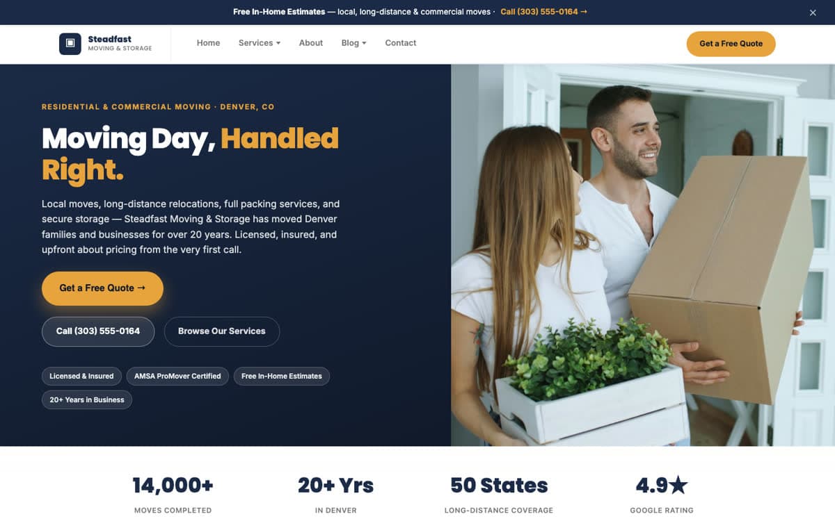 Moving Companies website demo built on WorkspaceCMS.ai