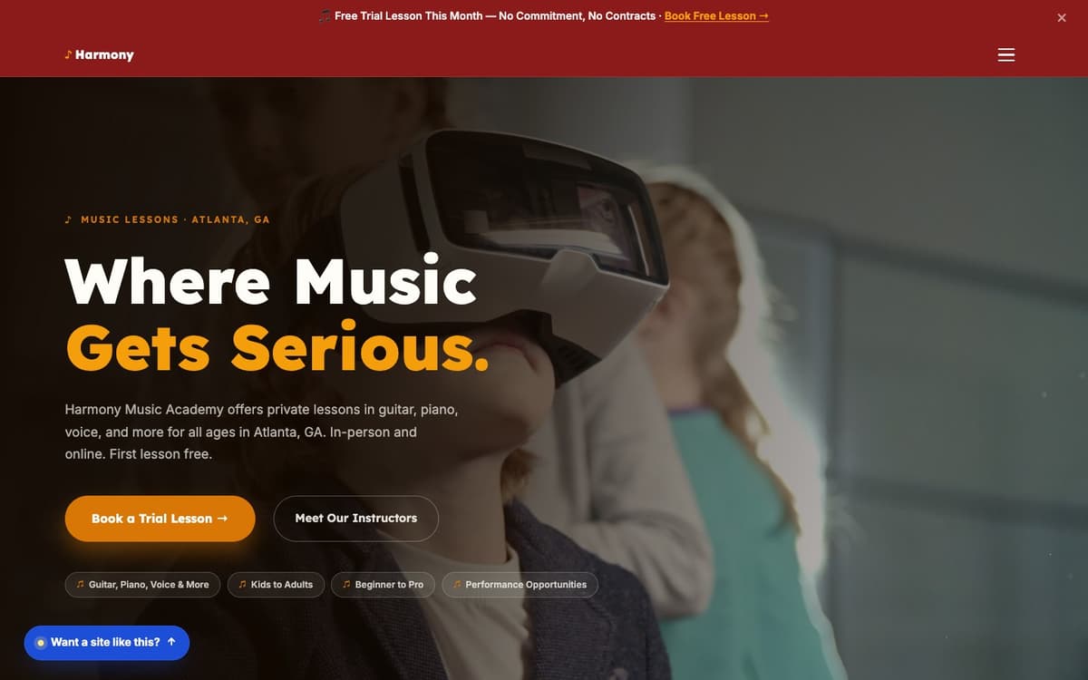 Musical Instruments website demo built on WorkspaceCMS.ai