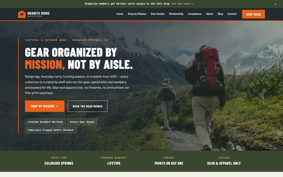 Tactical Gear website demo built on WorkspaceCMS.ai