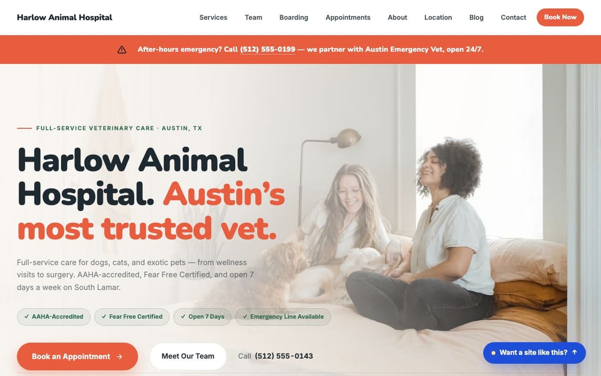 Veterinary Clinics website demo built on WorkspaceCMS.ai