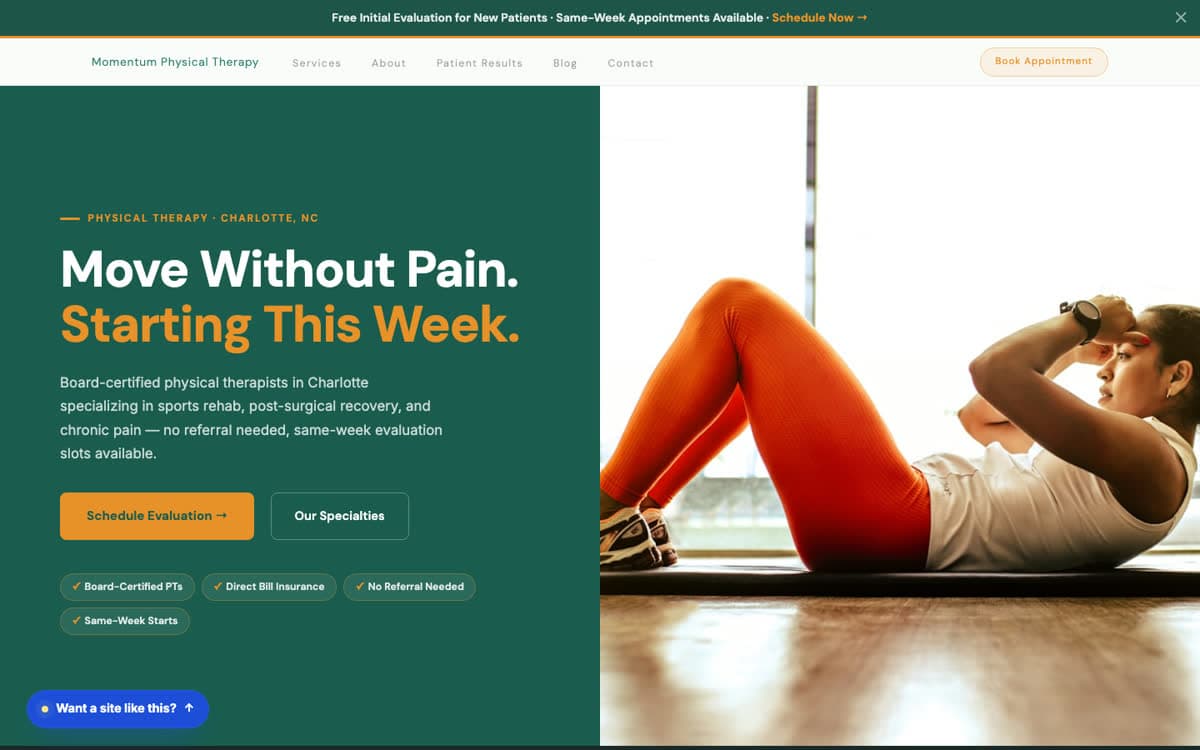 Physical Therapy Clinics website demo built on WorkspaceCMS.ai