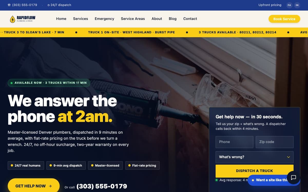 Plumbing website demo built on WorkspaceCMS.ai