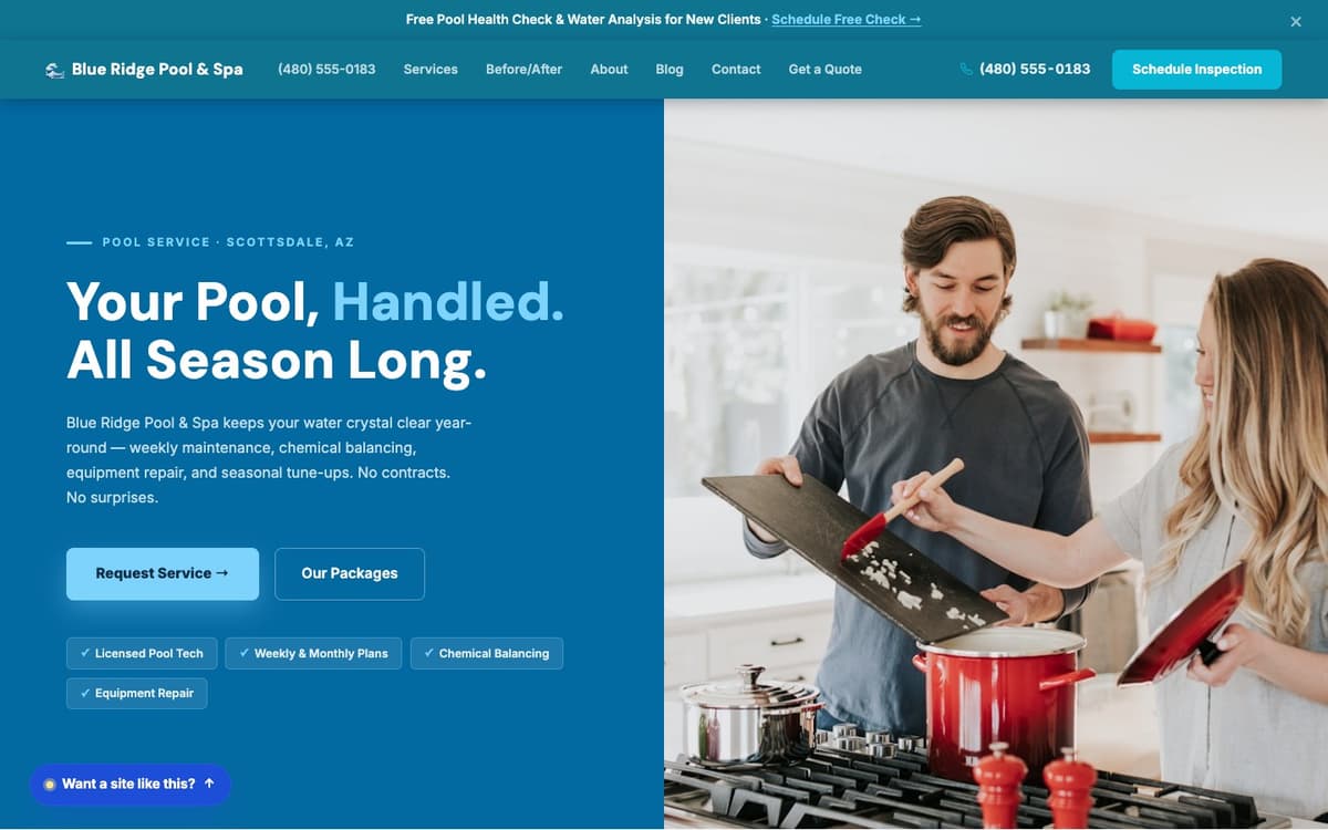 Pool Services website demo built on WorkspaceCMS.ai