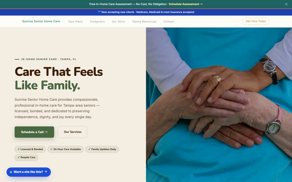 Senior Living website demo built on WorkspaceCMS.ai