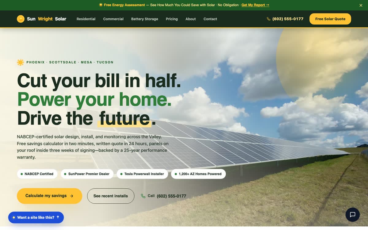 Solar Installation website demo built on WorkspaceCMS.ai