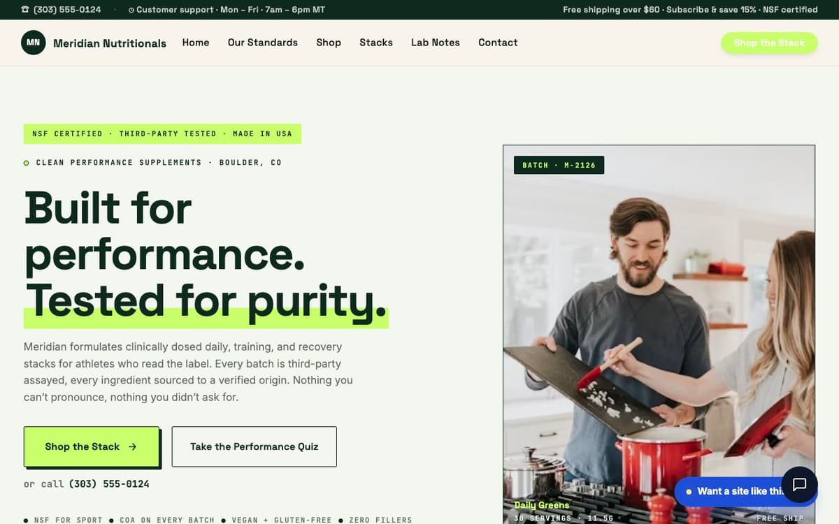 Supplements website demo built on WorkspaceCMS.ai