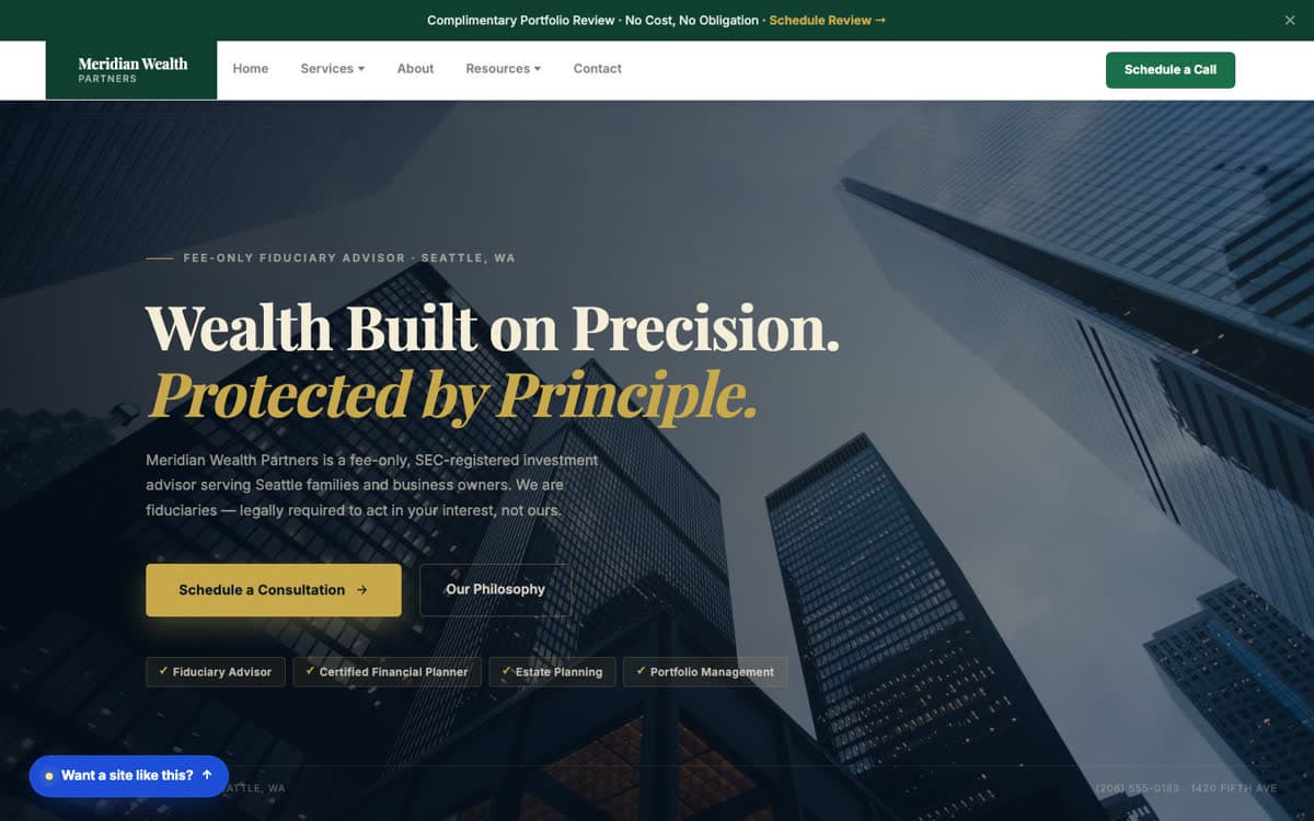 Financial Advisors website demo built on WorkspaceCMS.ai