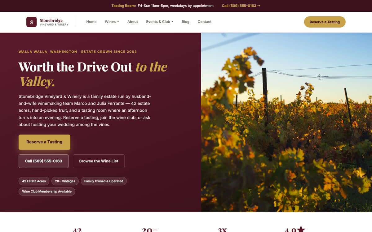 Wineries, Breweries & Distilleries website demo built on WorkspaceCMS.ai